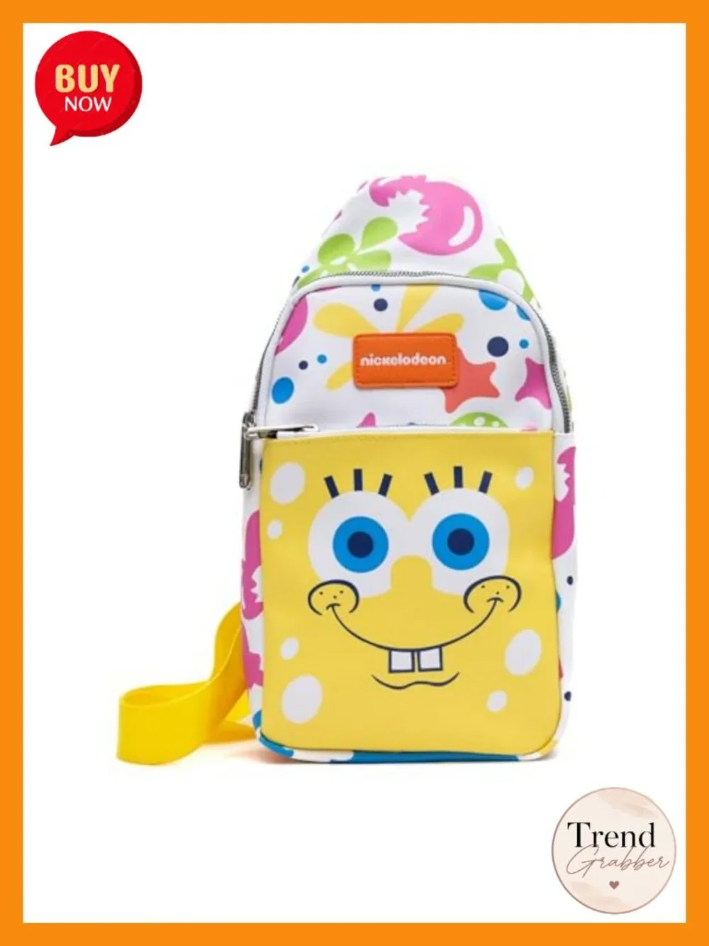 Vegan Leather Crossbody Sling Bag with SpongeBob Print, Compact 7x14 inches